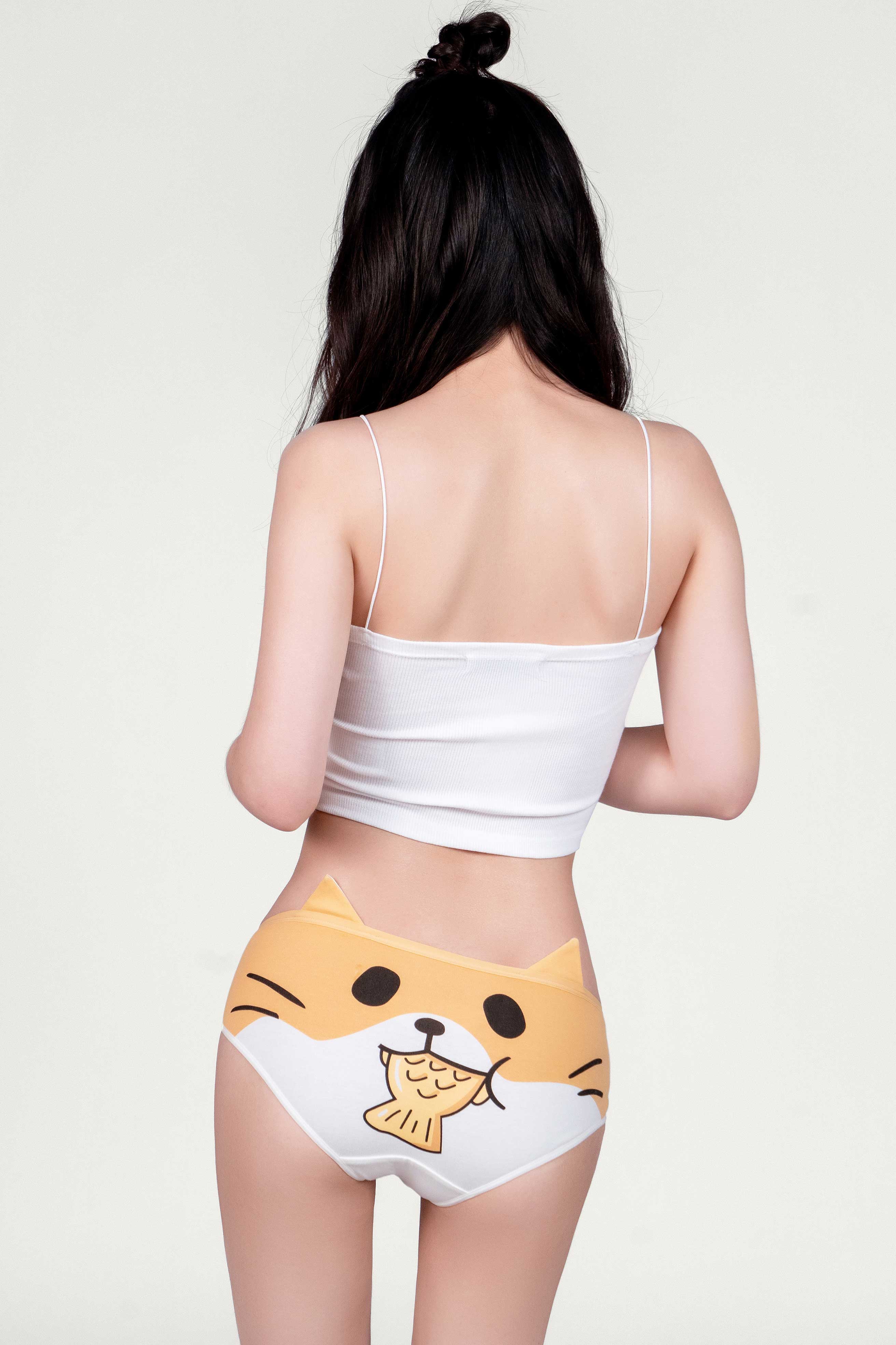 韓國吐司貓韓國人氣IP POUND CAT 聯名抗菌中腰三角褲 #color_cocoawhite