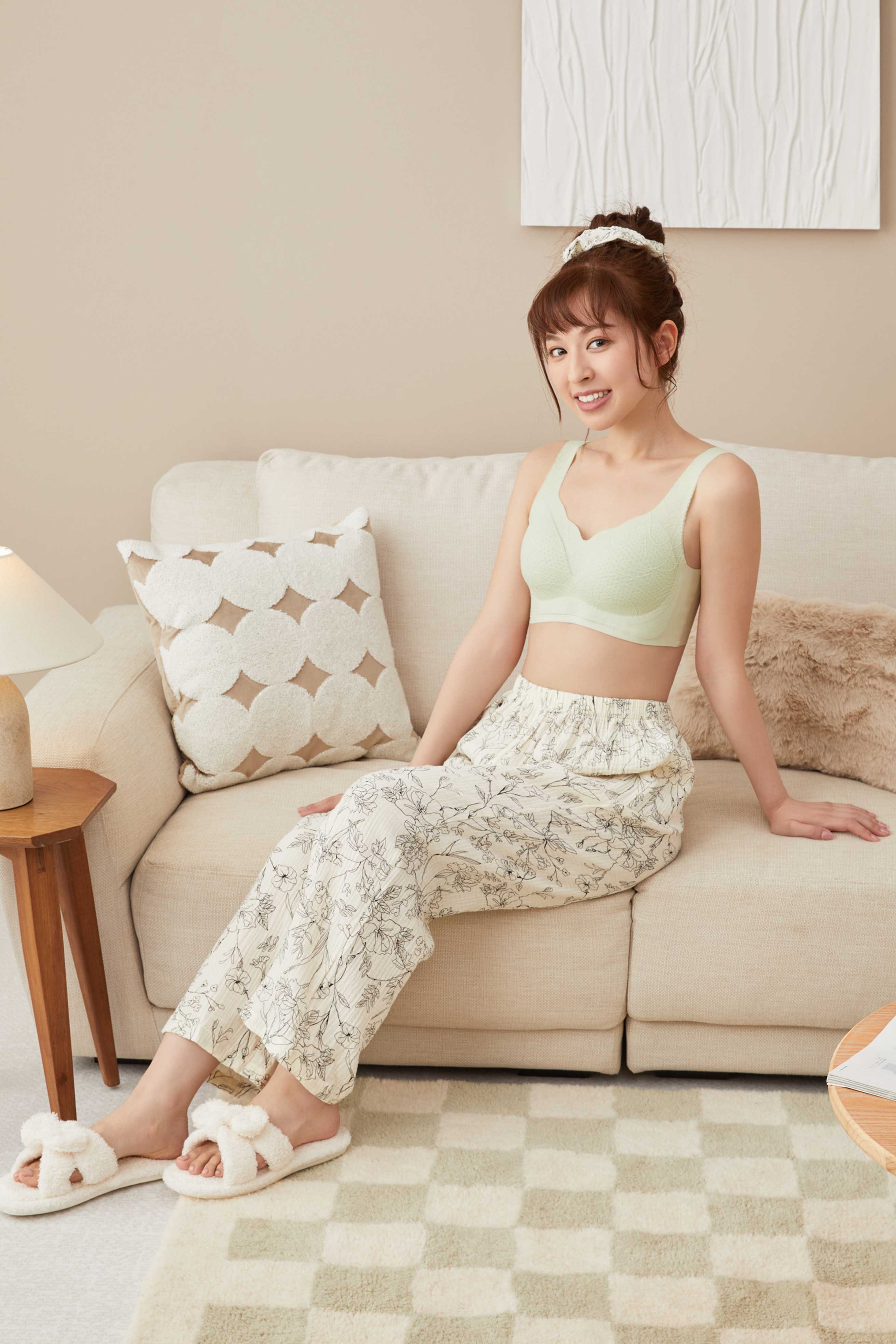 【Roomwear】Spring & Autumn Comfort Cotton Long-Sleeve Loungewear with Sleep Bra Set